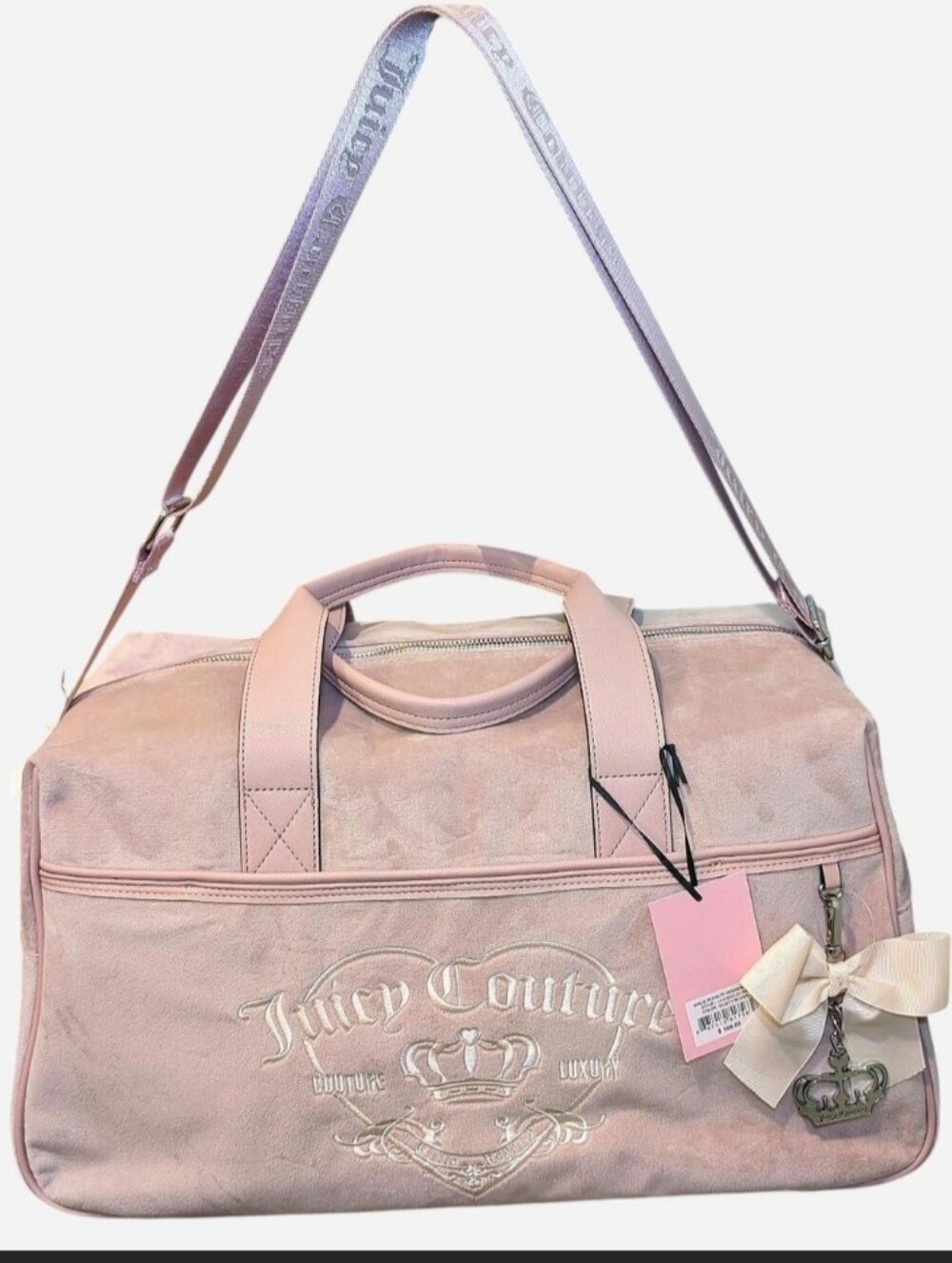Juicy Couture Blush Pink Travel Duffel Bag with Logo Embroidery